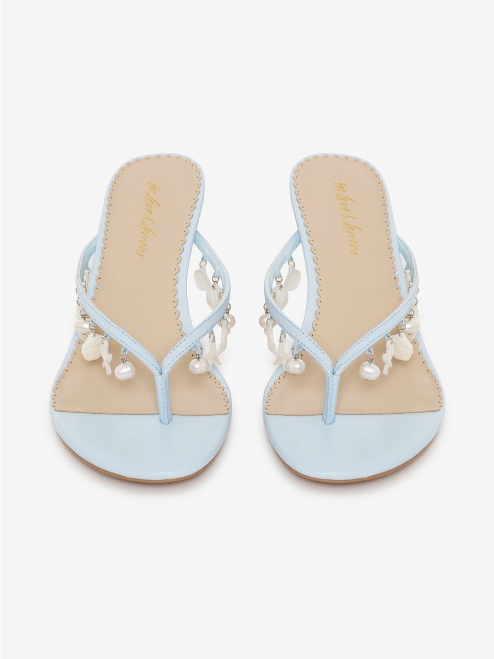 For Love & Lemons Sailor Charm Thong Heels | Shell 🐚 Blue | US 7 /  EU 38 | NWT
